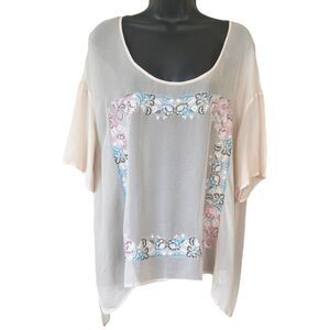 Chaser Semi Sheer Embroidered Pop Over Top